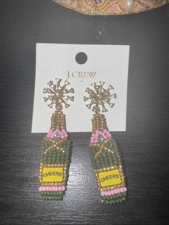 J. Crew Jewelry - J. Crew Green, Pink & Gold Beaded 'Cheers' Bottle Drop Earrings never worn!!